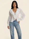 Blouse à Volants Plumetis — Blanc