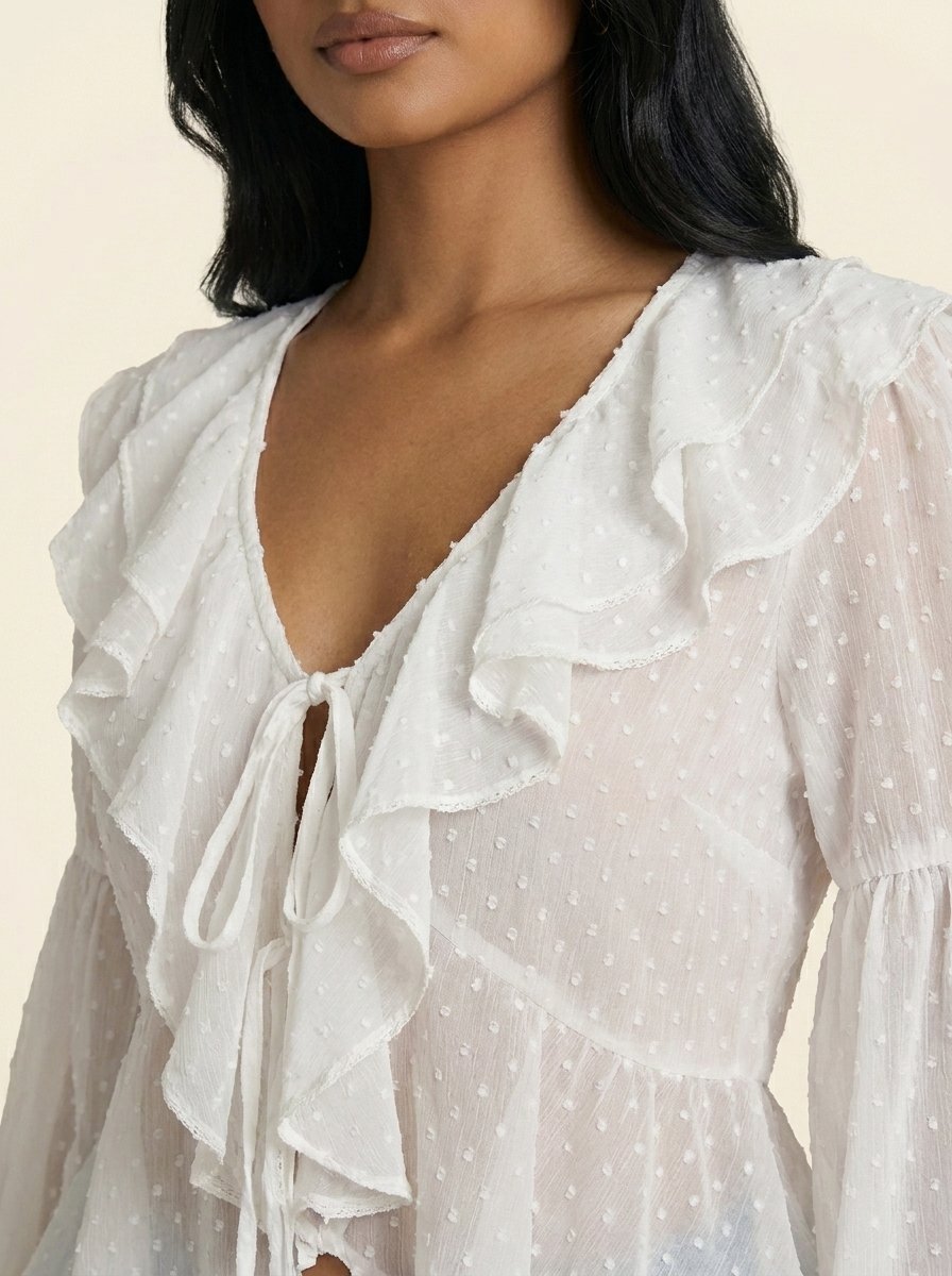 Blouse à Volants Plumetis — Blanc