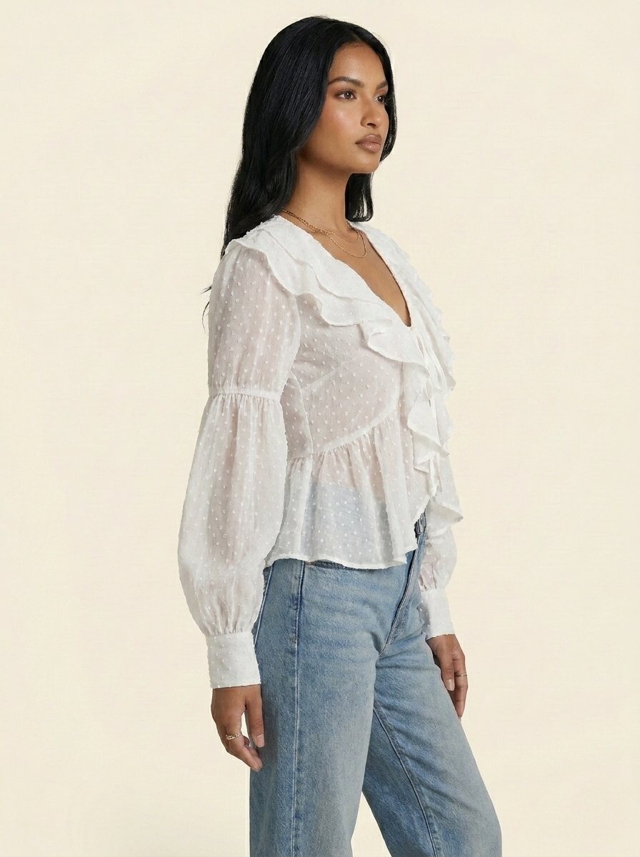 Blouse à Volants Plumetis — Blanc