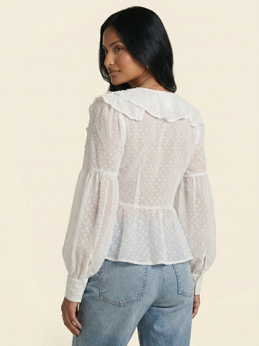 Blouse à Volants Plumetis — Blanc