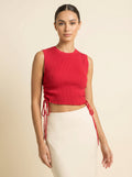Crop Top Côtelé à Fronces Latérales — Rouge