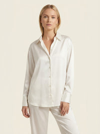 Chemise Satinée Manches Longues — Blanc