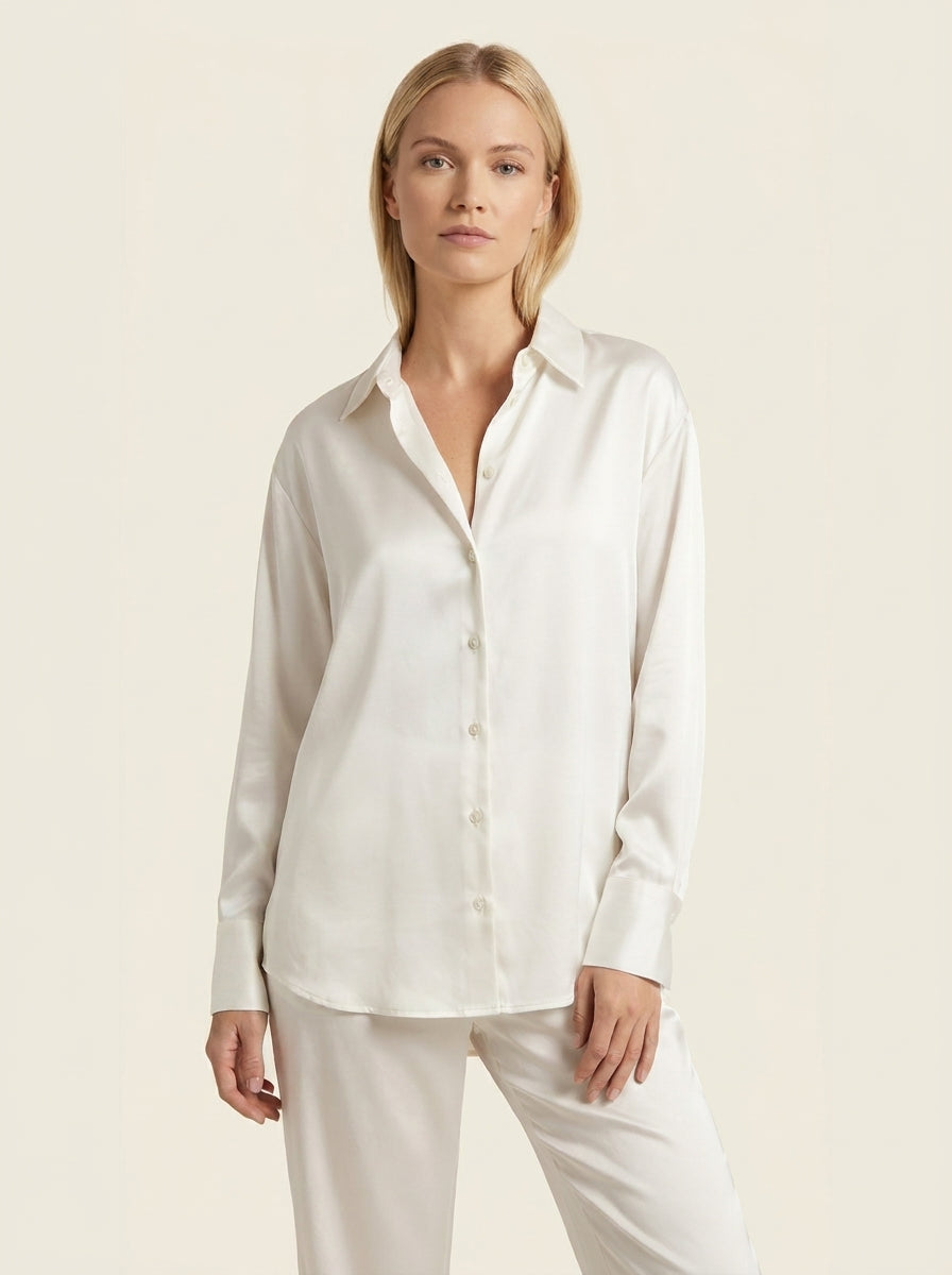 Chemise Satinée Manches Longues — Blanc