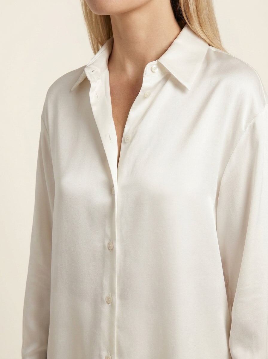 Chemise Satinée Manches Longues — Blanc