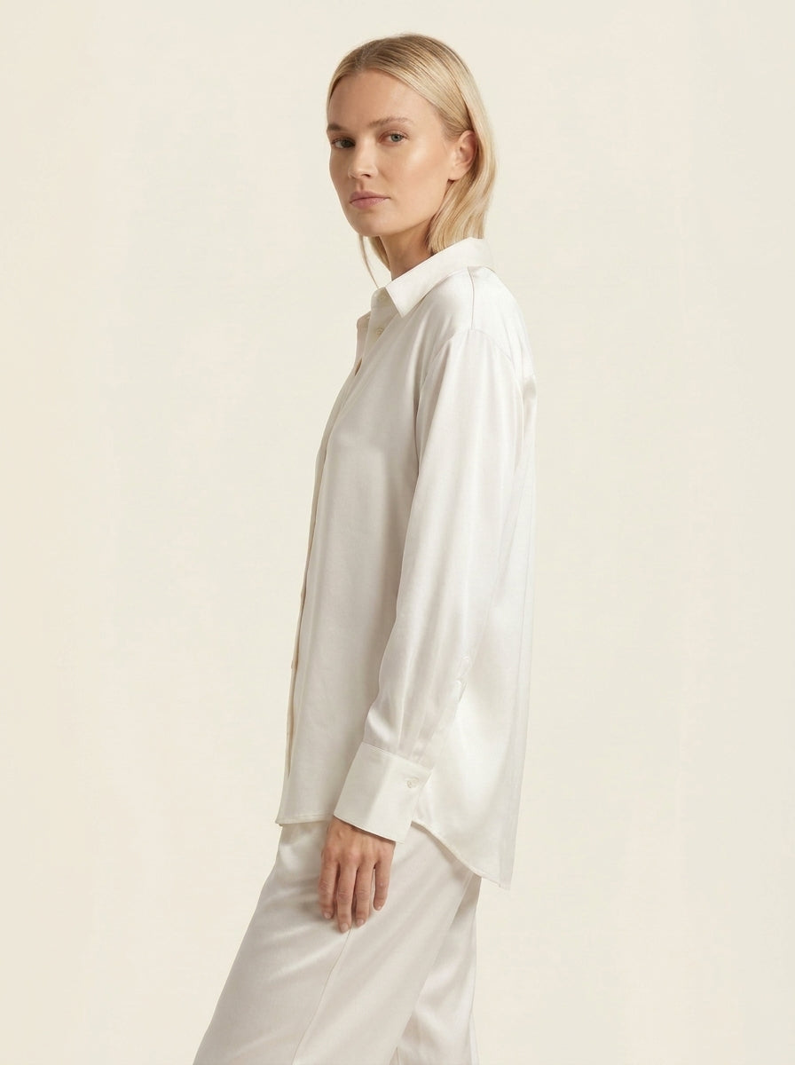 Chemise Satinée Manches Longues — Blanc