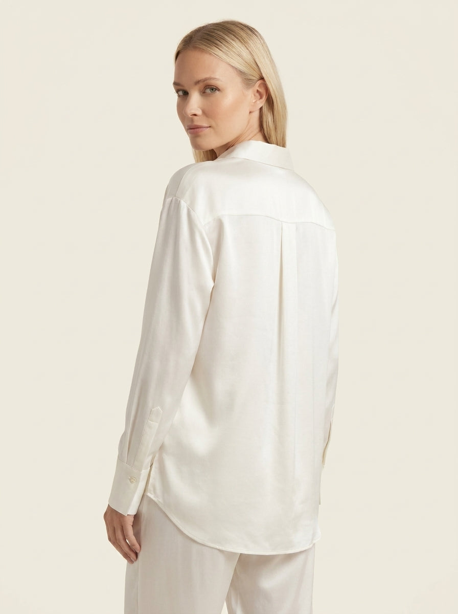 Chemise Satinée Manches Longues — Blanc