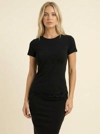 Top Manches Courtes Ourlet Dentelle — Noir