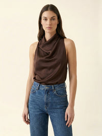 Top Drapé Sans Manches — Marron