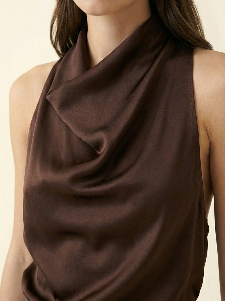 Top Drapé Sans Manches — Marron