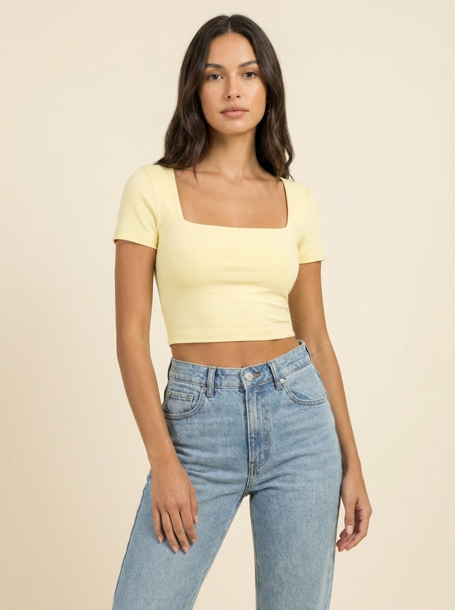 Crop Top Encolure Carrée — Jaune