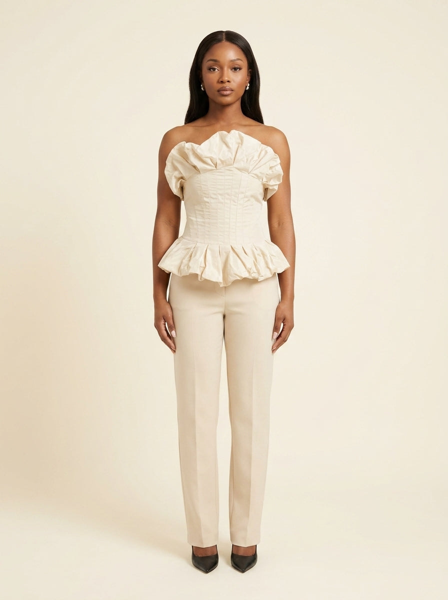 Bustier Froncé Épaules Dénudées — Crème