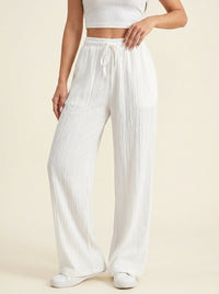 Pantalon Large Texturé Cordon — Blanc
