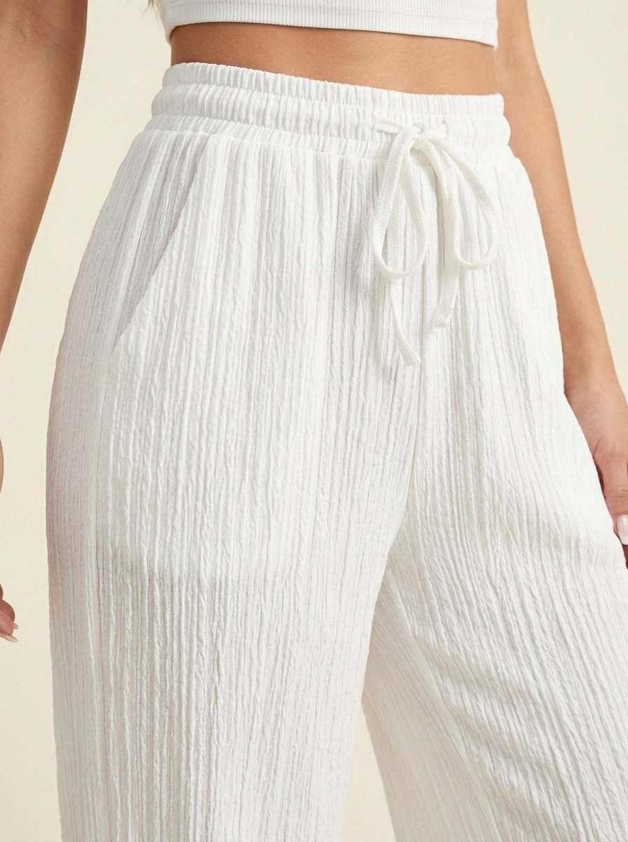 Pantalon Large Texturé Cordon — Blanc