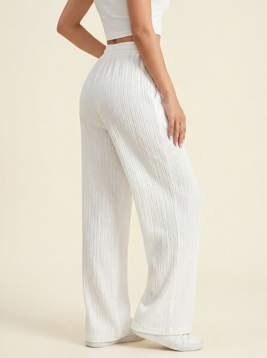 Pantalon Large Texturé Cordon — Blanc