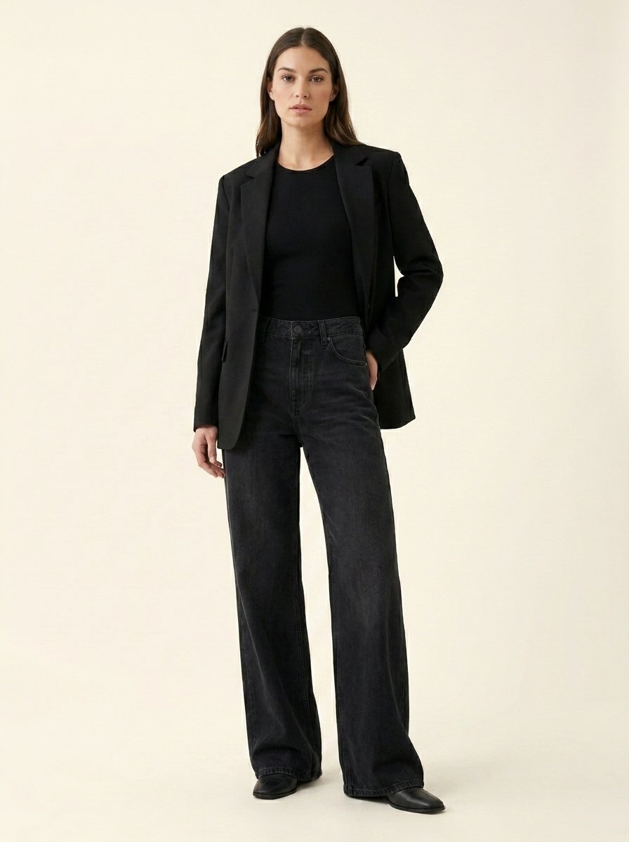 Jean Wide Leg Taille Haute — Noir