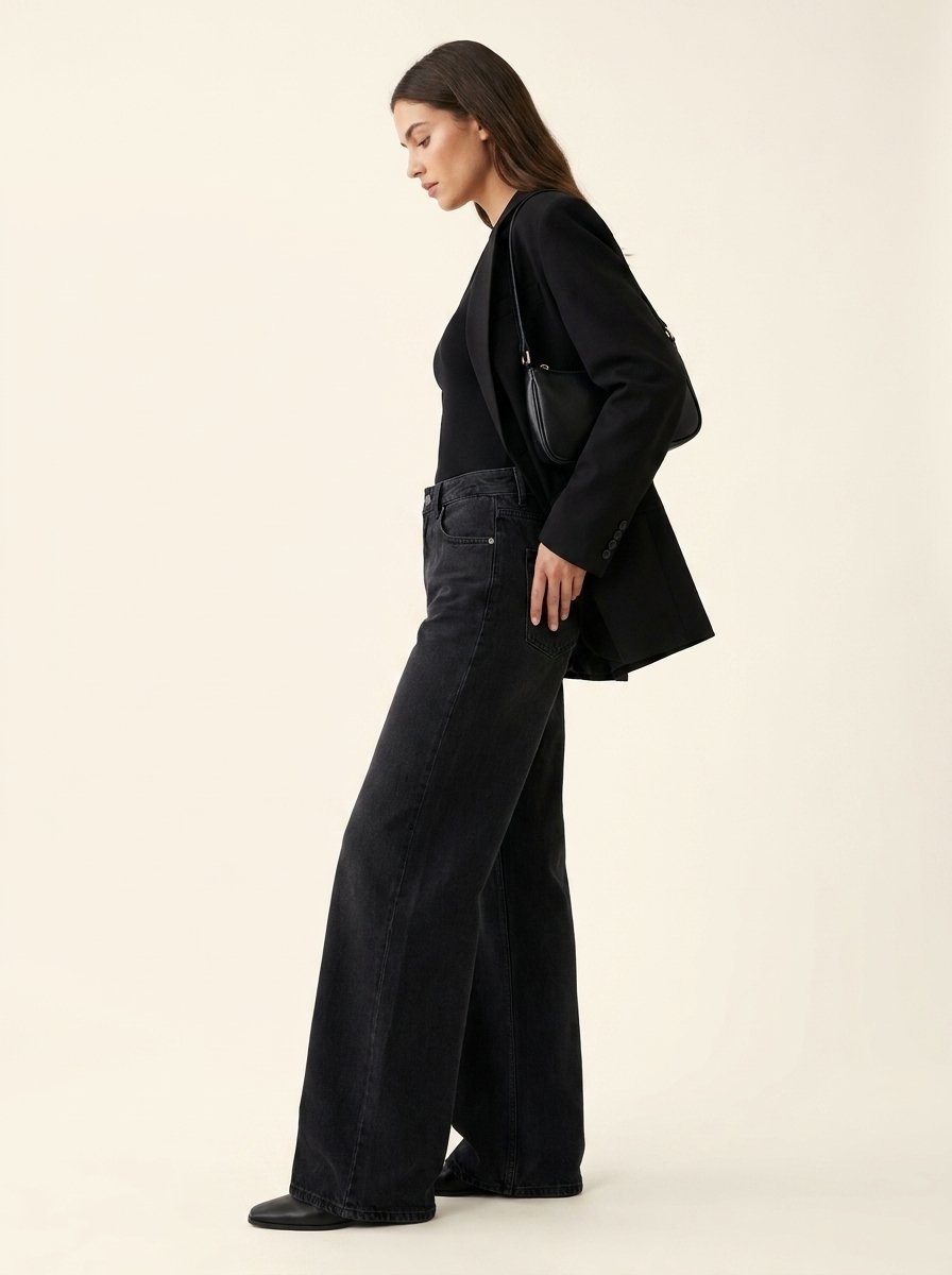 Jean Wide Leg Taille Haute — Noir