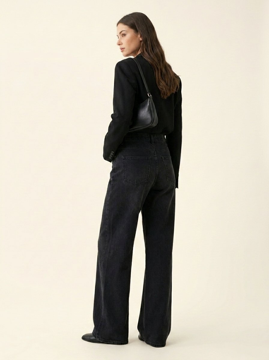Jean Wide Leg Taille Haute — Noir