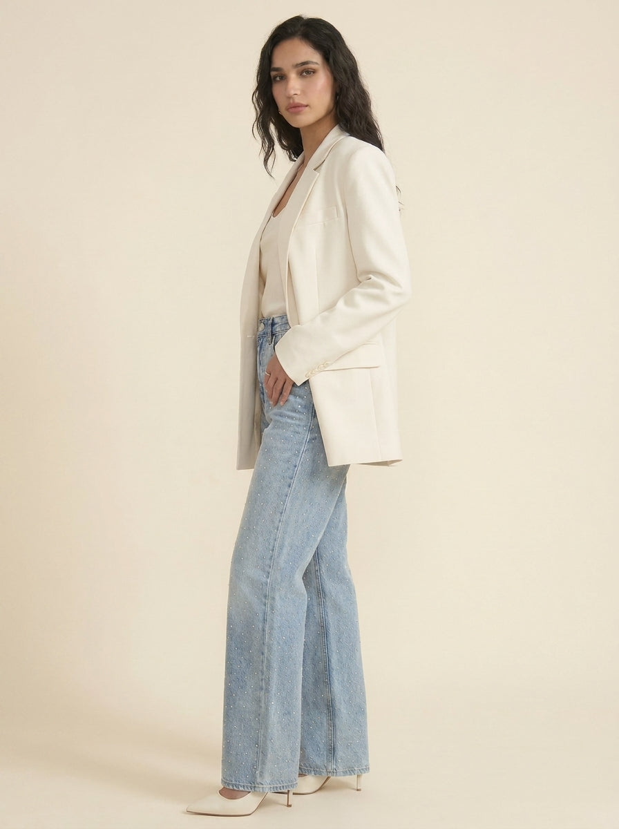 Jean Wide Leg à Strass — Bleu Clair