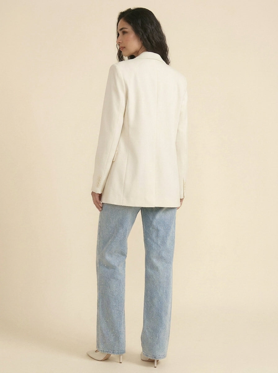 Jean Wide Leg à Strass — Bleu Clair