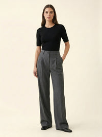 Pantalon de Tailleur à Pinces Jambe Large
