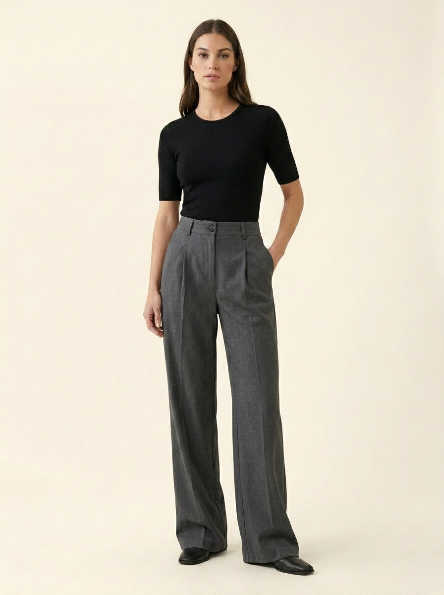 Pantalon de Tailleur à Pinces Jambe Large