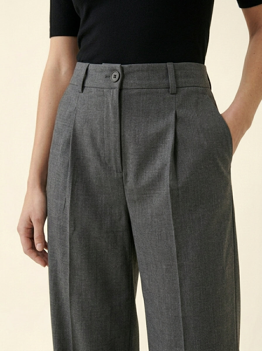 Pantalon de Tailleur à Pinces Jambe Large