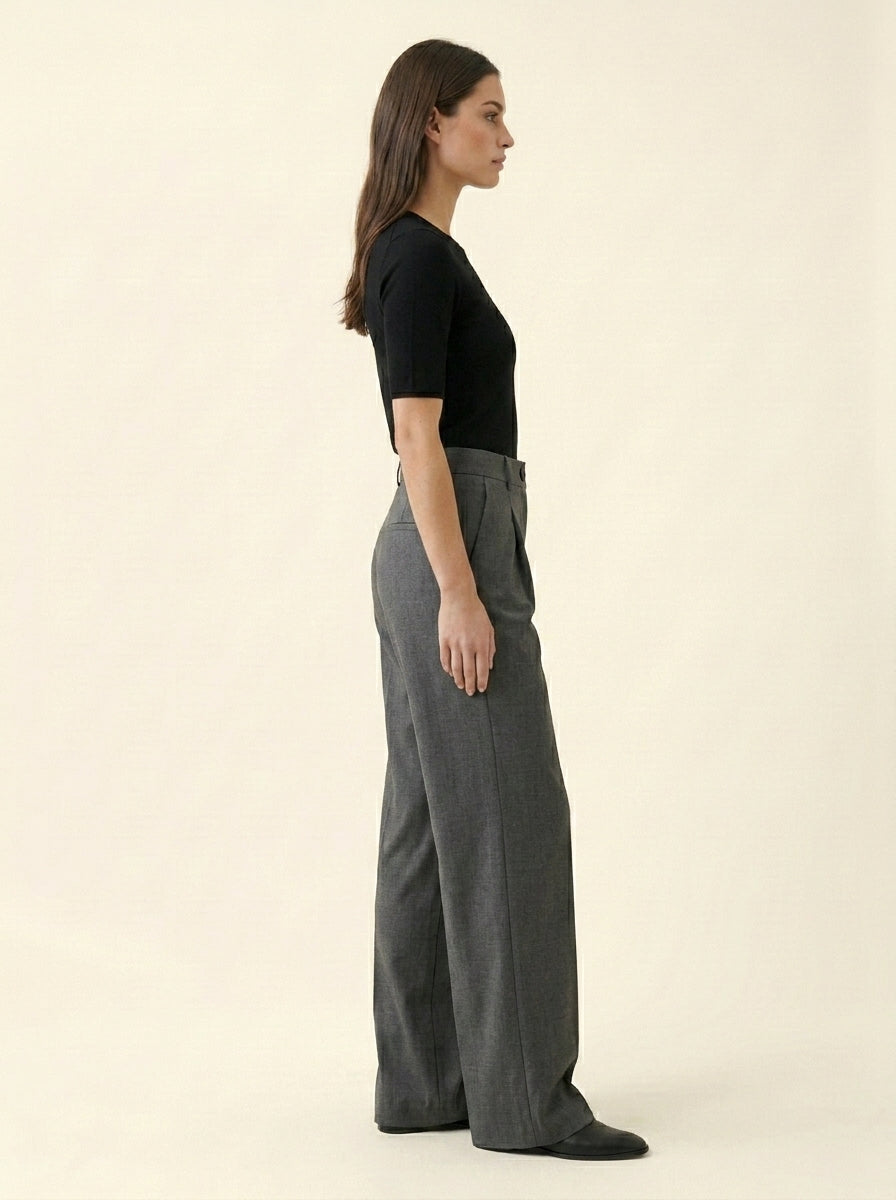 Pantalon de Tailleur à Pinces Jambe Large