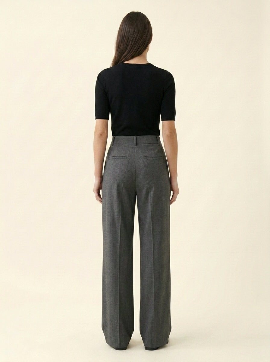 Pantalon de Tailleur à Pinces Jambe Large
