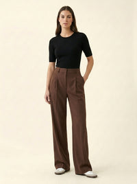 Pantalon de Tailleur à Pinces Jambe Large