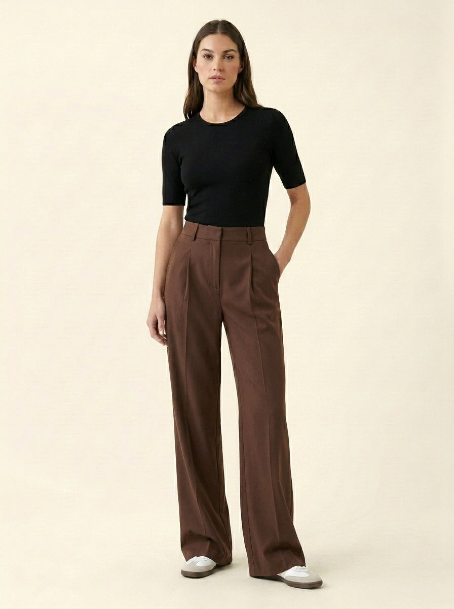 Pantalon de Tailleur à Pinces Jambe Large