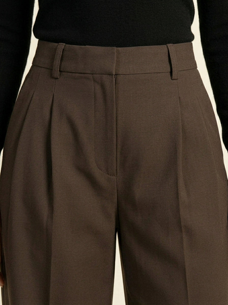 Pantalon Large Plissé — Marron