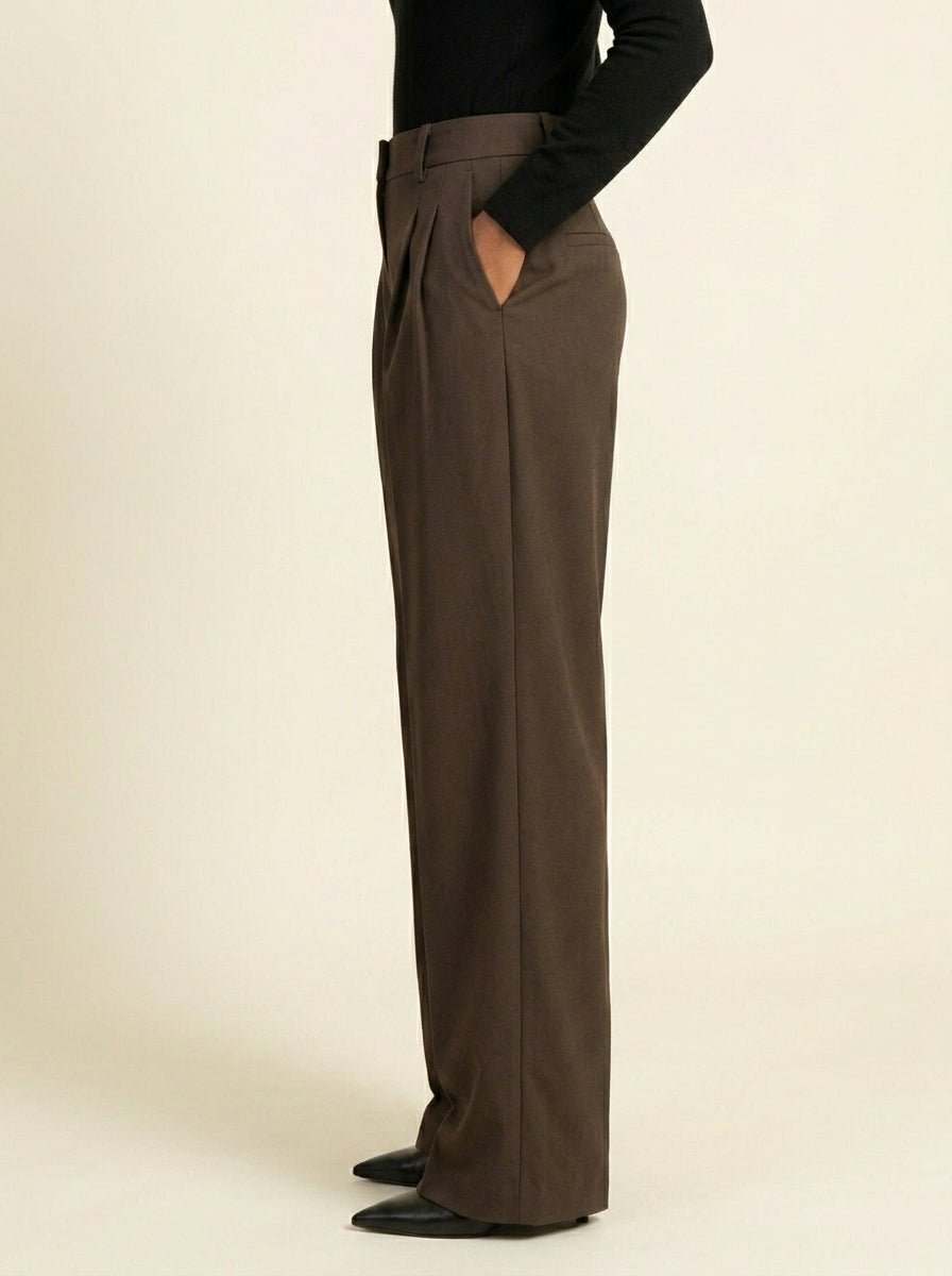 Pantalon Large Plissé — Marron