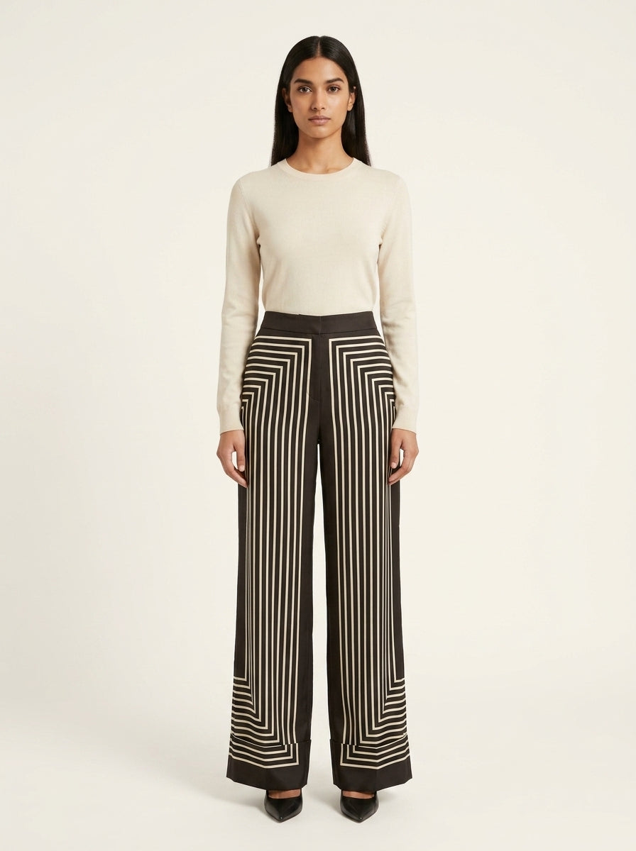 Pantalon Large Rayures Chevron — Noir & Blanc