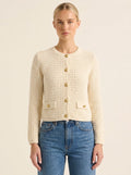 Cardigan Maille Texturée Boutons Dorés — Crème