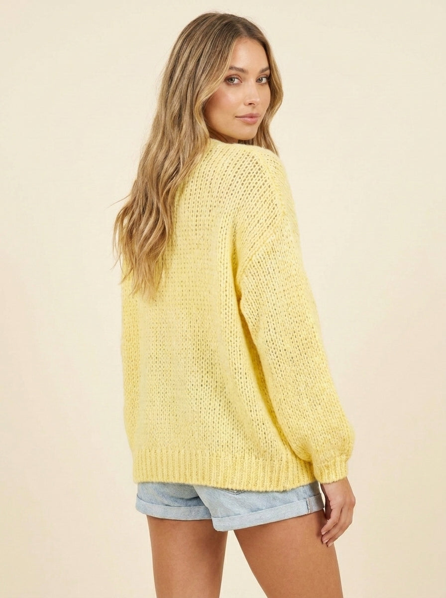 Cardigan Grosse Maille Oversize — Jaune