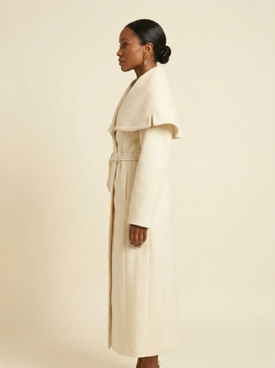 Manteau Col Portefeuille — Crème