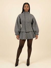 Veste Péplum Manches Ballon — Gris