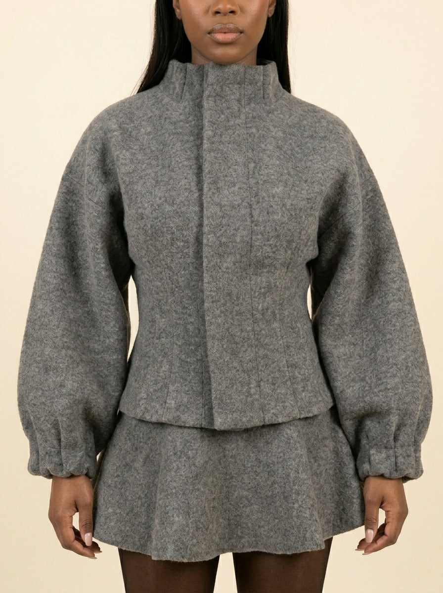 Veste Péplum Manches Ballon — Gris