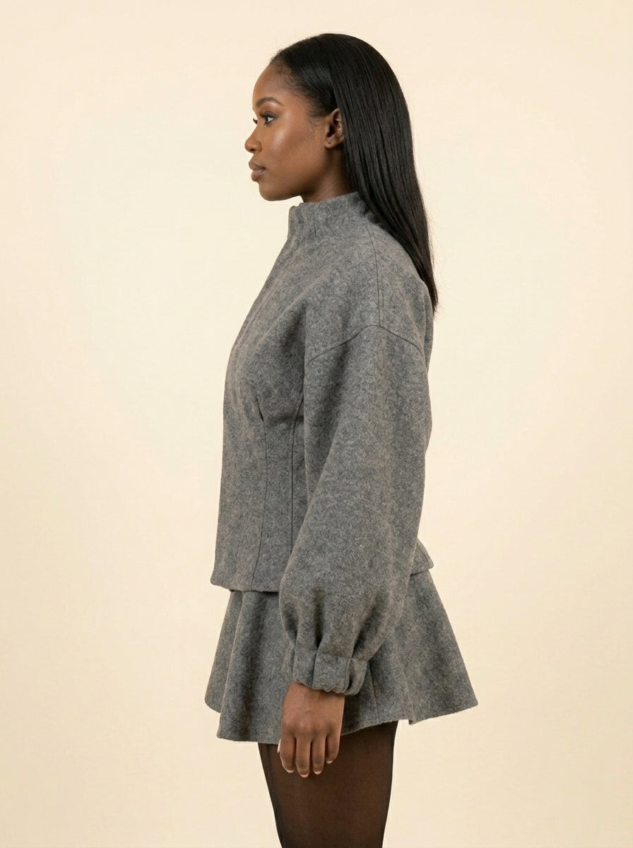 Veste Péplum Manches Ballon — Gris