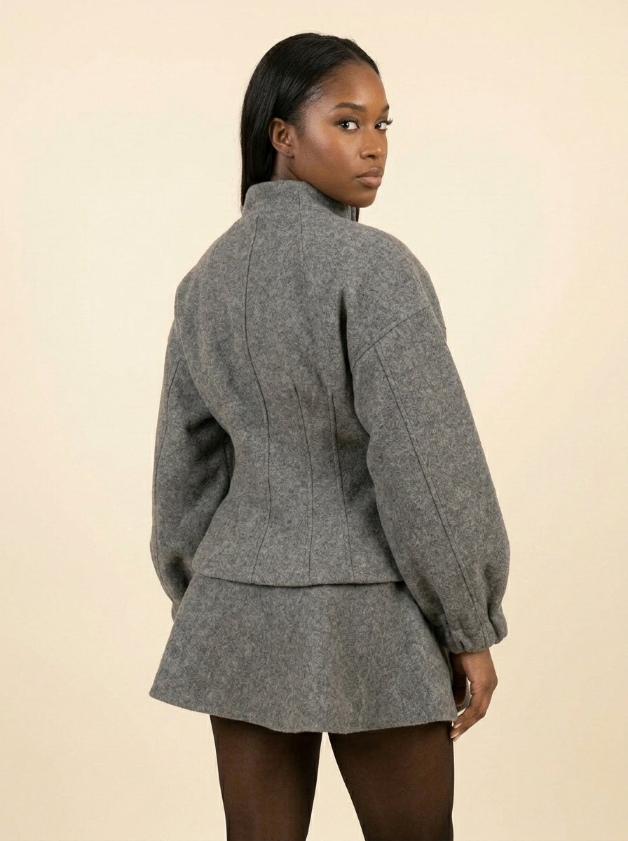 Veste Péplum Manches Ballon — Gris
