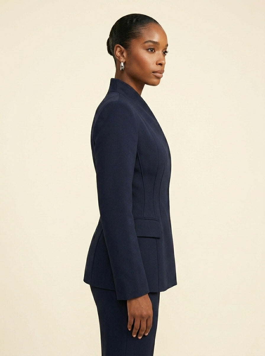 Blazer Structuré Cintré Col Montant — Bleu Marine