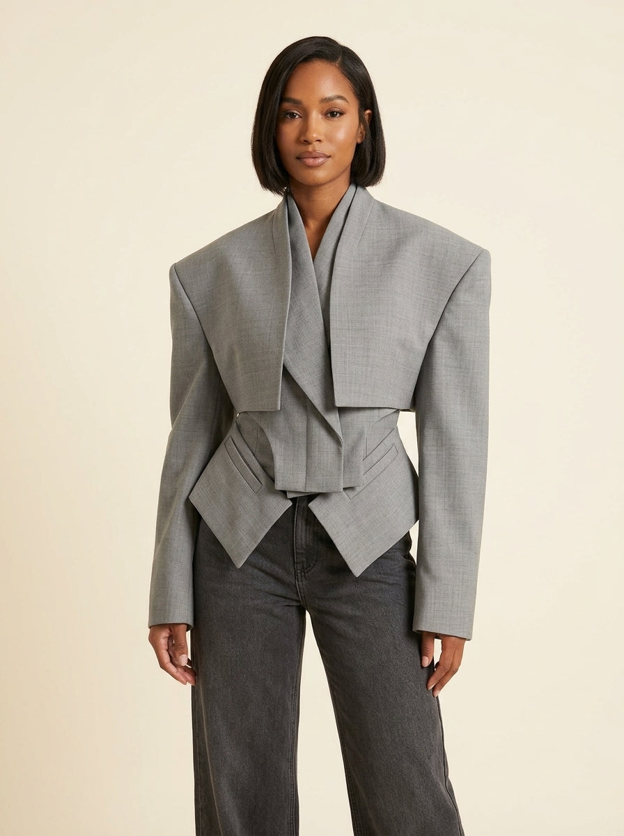Blazer Déconstruit Drapé — Gris