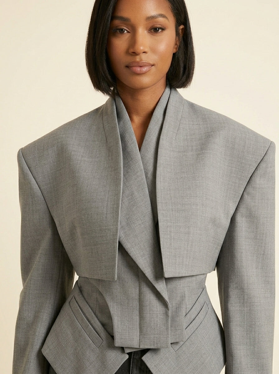 Blazer Déconstruit Drapé — Gris