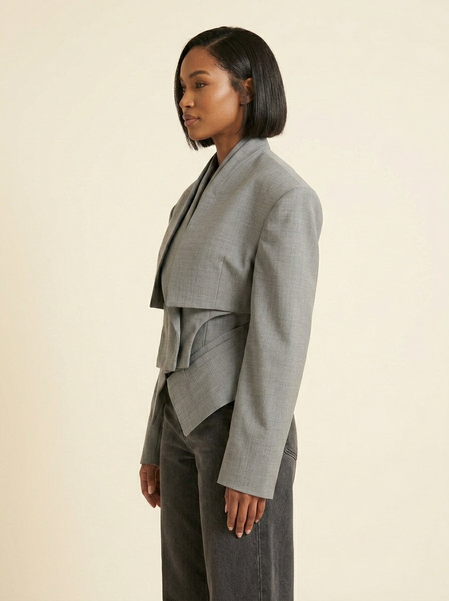 Blazer Déconstruit Drapé — Gris