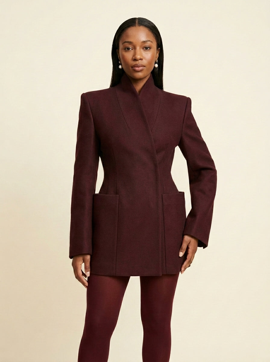 Blazer Long Épaules Structurées — Bordeaux