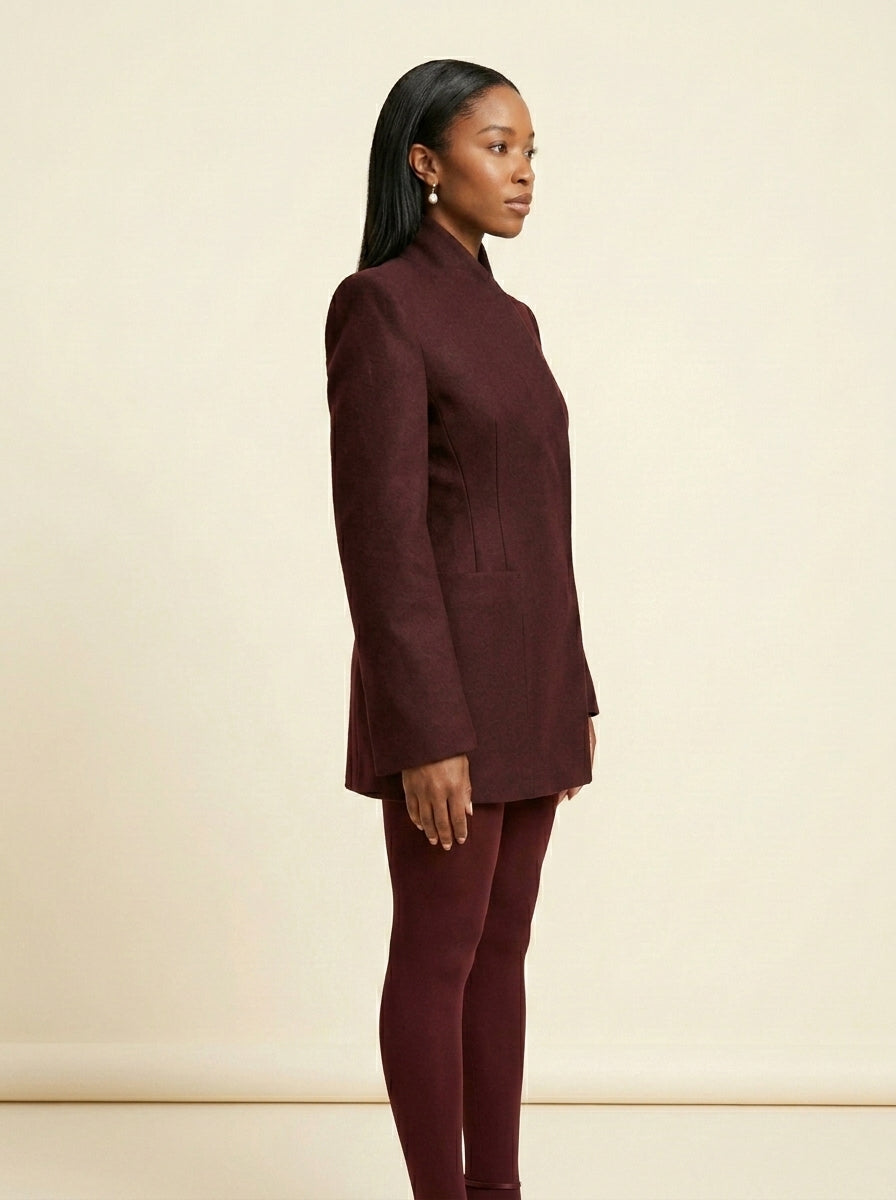 Blazer Long Épaules Structurées — Bordeaux