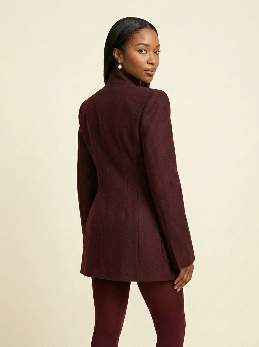 Blazer Long Épaules Structurées — Bordeaux