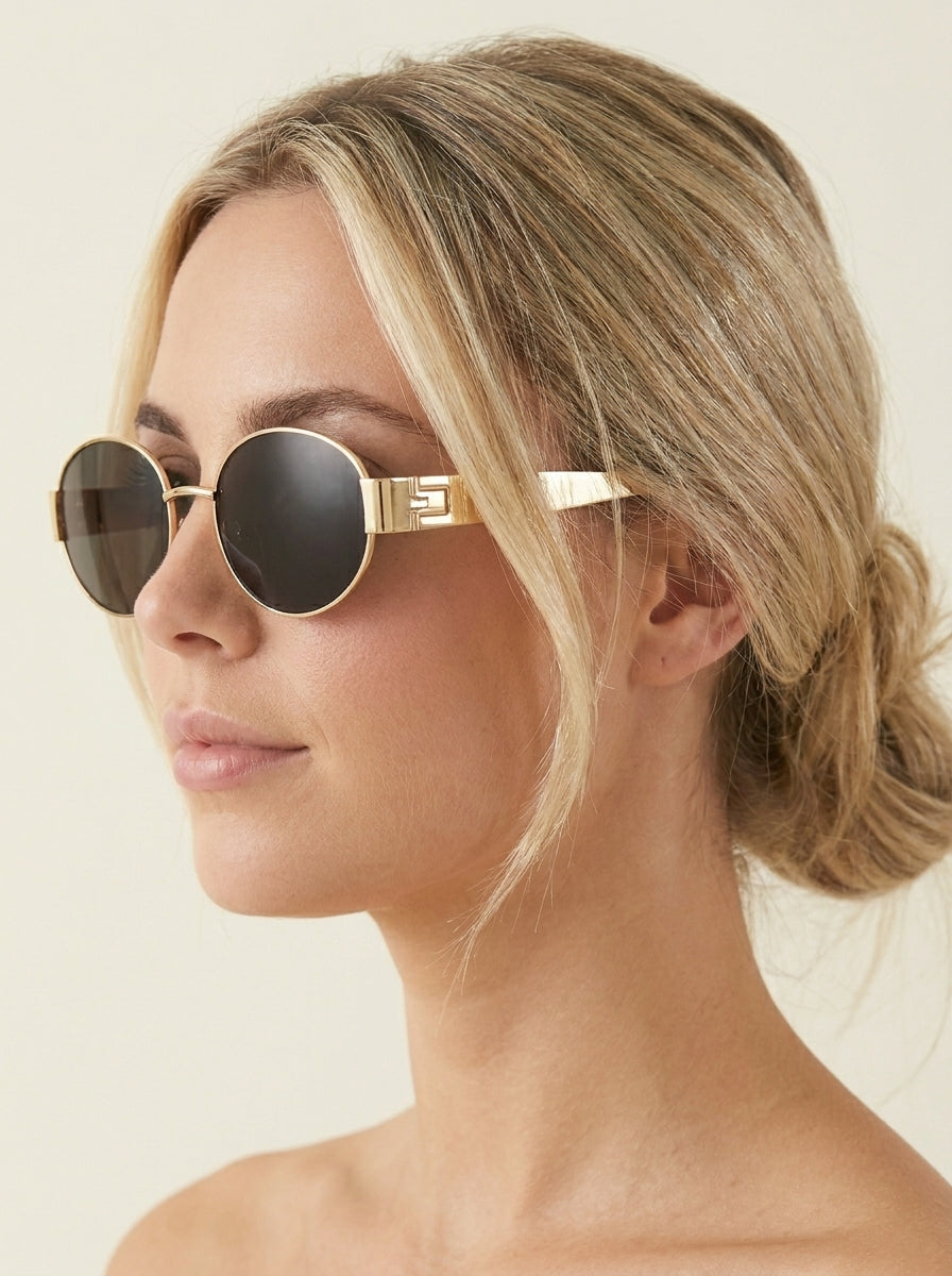 Lunettes de Soleil Rondes Rétro — Monture Dorée
