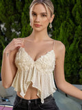 Top Cami Fleurs 3D & Plumetis — Crème