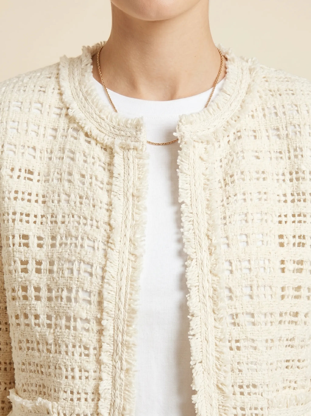 Cardigan Tweed Bouclé — Crème